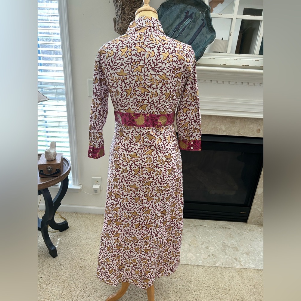 Oliphant Maxi In Marchesa Wine, Gold Foil Cotton Shirt Dress - Picture 11 of 14